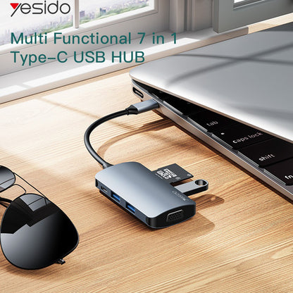 USB-C хъб Yesido HB16, 7в1, Сив