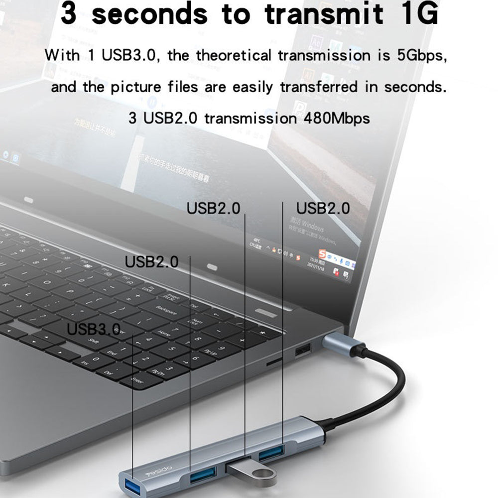 Hub USB-C Yesido HB17, 4в1, Сив