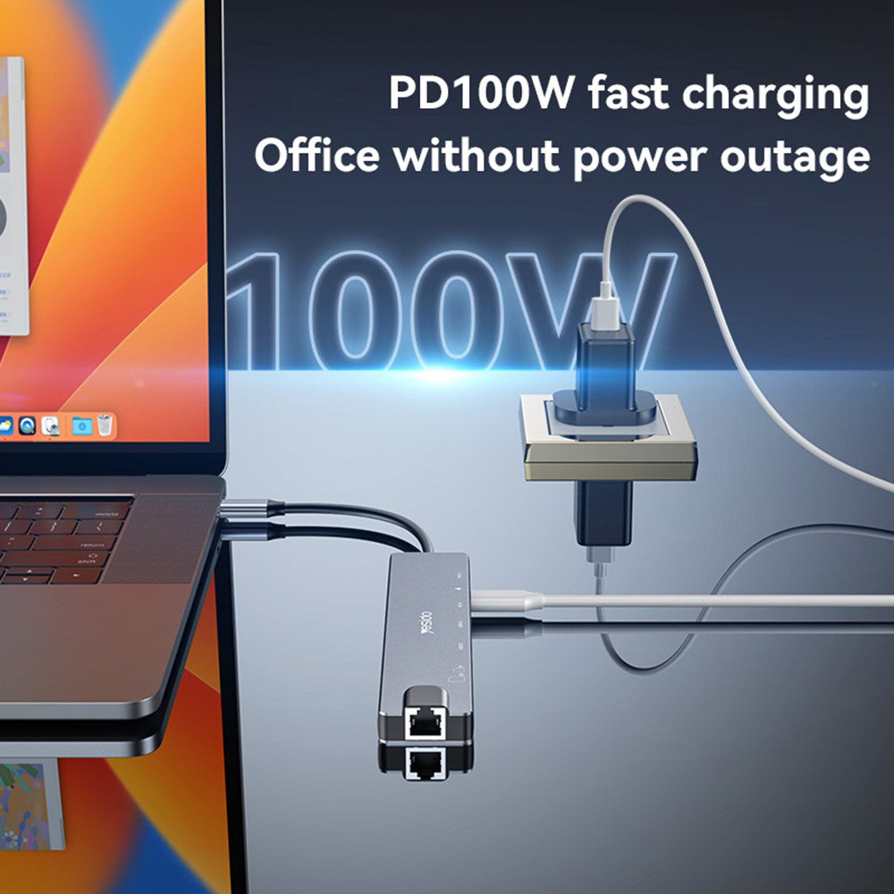 USB-C хъб Yesido HB27, 8в1, Сив