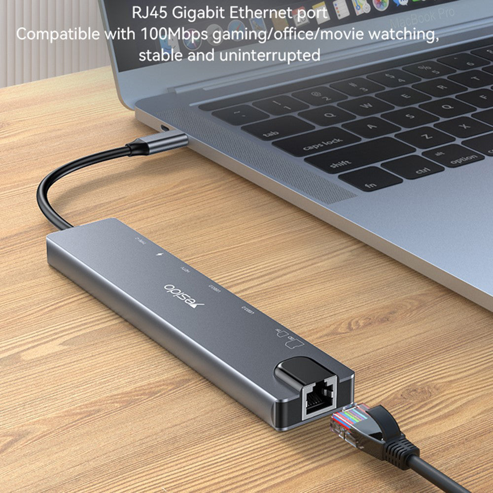 USB-C хъб Yesido HB27, 8в1, Сив
