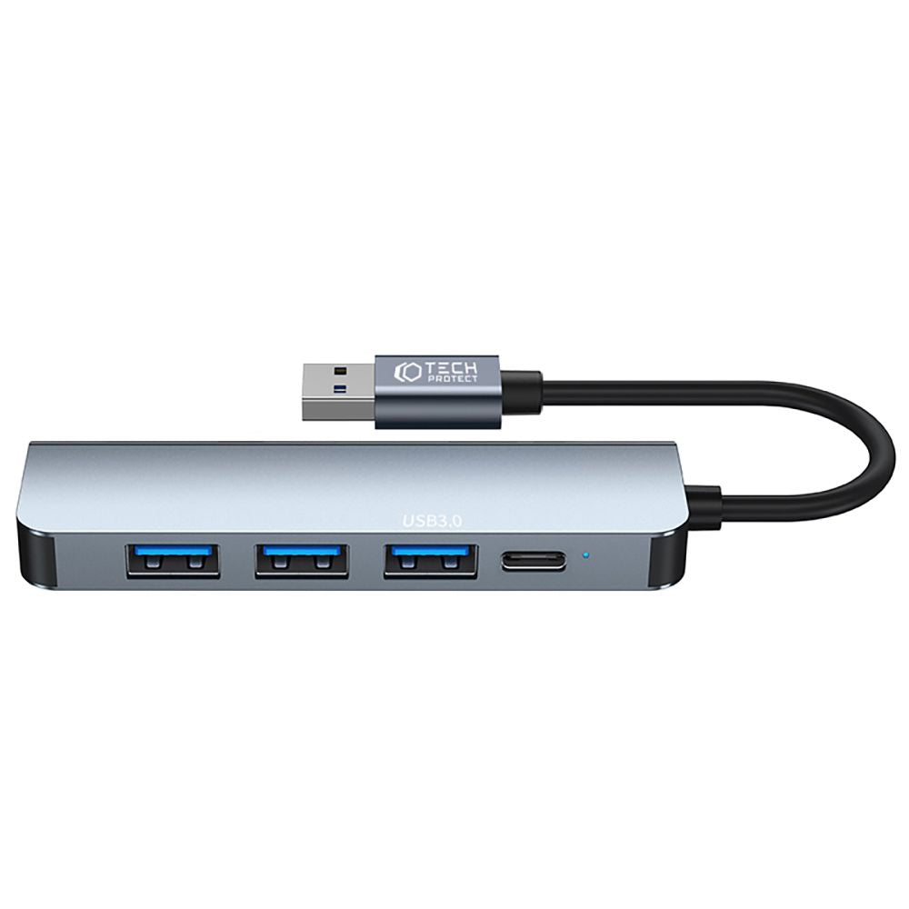 USB концентратор Tech-Protect V0, 3 x USB-A 3.0 - 1 x USB-A - 1 x USB-C, сив