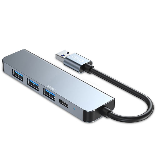 USB концентратор Tech-Protect V0, 3 x USB-A 3.0 - 1 x USB-A - 1 x USB-C, сив