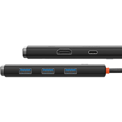 USB-C хъб Baseus Lite, 3 x USB-A 3.0 - USB-C - HDMI, Черен WKQX040001
