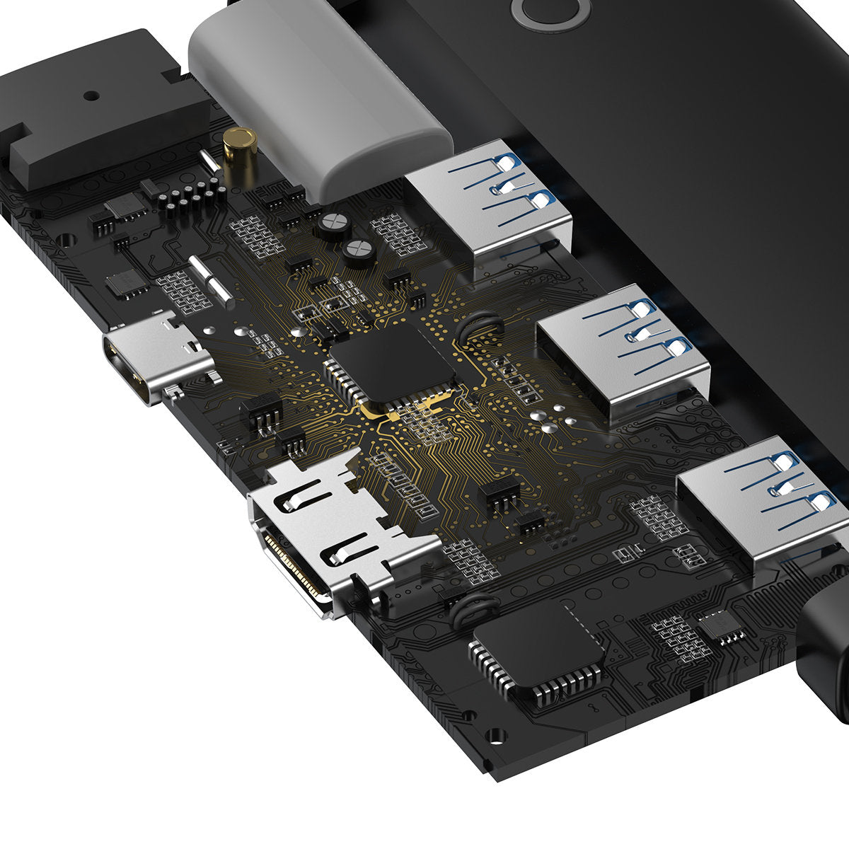 USB-C хъб Baseus Lite, 3 x USB-A 3.0 - USB-C - HDMI, Черен WKQX040001