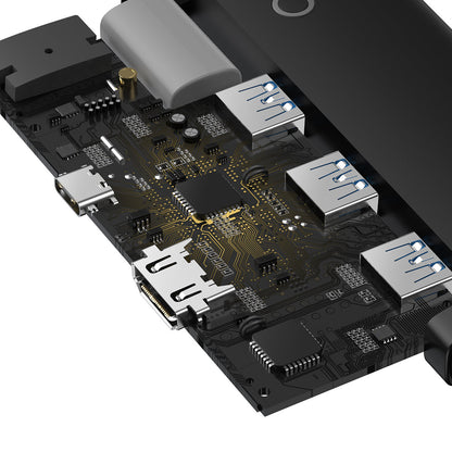 USB-C хъб Baseus Lite, 3 x USB-A 3.0 - USB-C - HDMI, Черен WKQX040001