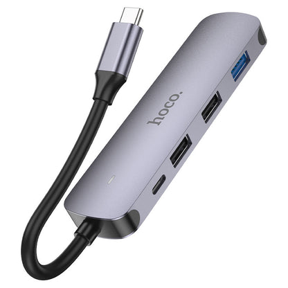 USB-C хъб HOCO HB27, USB-A 3.0 - 2 x USB-A - USB-C - HDMI, Сив