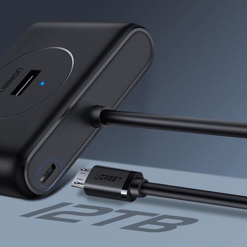 Hub USB UGREEN CR113, 4 x USB-A 3.0, 1m, Черен