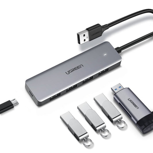 Hub USB UGREEN CM219, 4 x USB-A 3.0 - 1 x USB-C, Сив