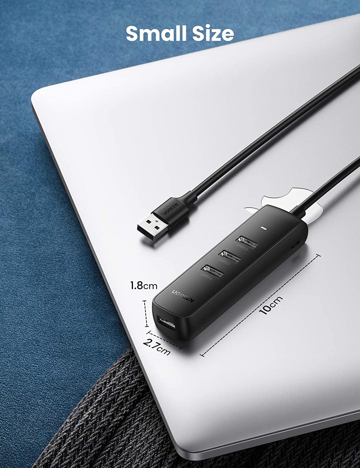 Hub USB UGREEN CM416, 4 x USB-A 3.0, 1m, Черен