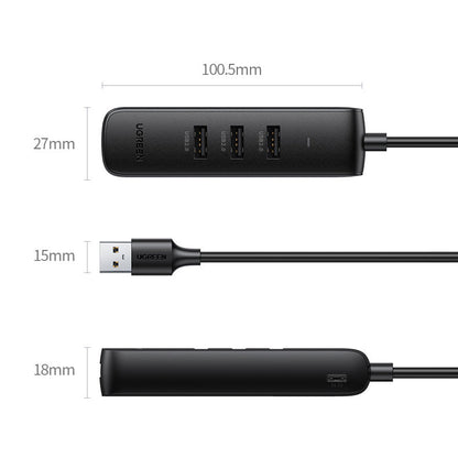 Hub USB UGREEN CM416, 4 x USB-A 3.0, 1m, Черен