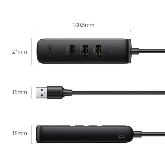 Hub USB UGREEN CM416, 4 x USB-A 3.0, 1m, Черен