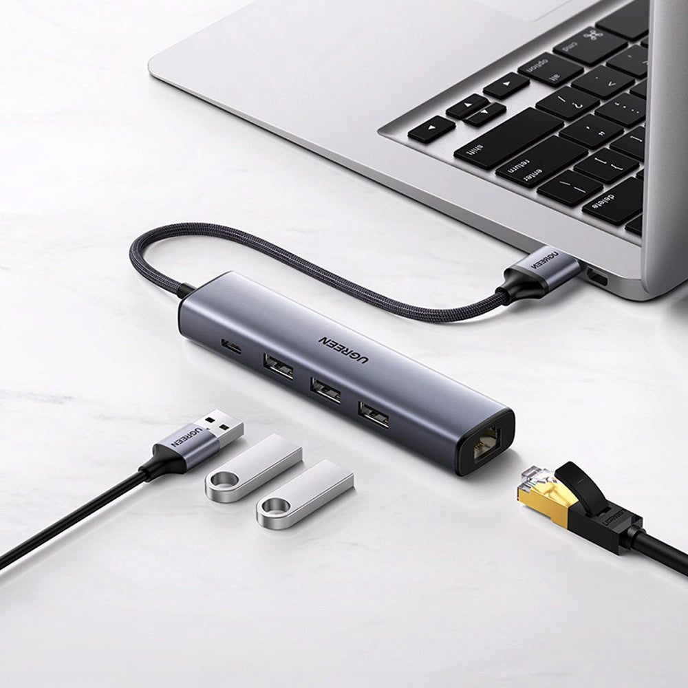 Hub USB UGREEN CM475, 3 x USB-A 3.0 - 1 x USB-C - 1 x RJ45, Gri