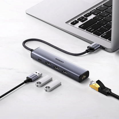 Hub USB UGREEN CM475, 3 x USB-A 3.0 - 1 x USB-C - 1 x RJ45, Gri