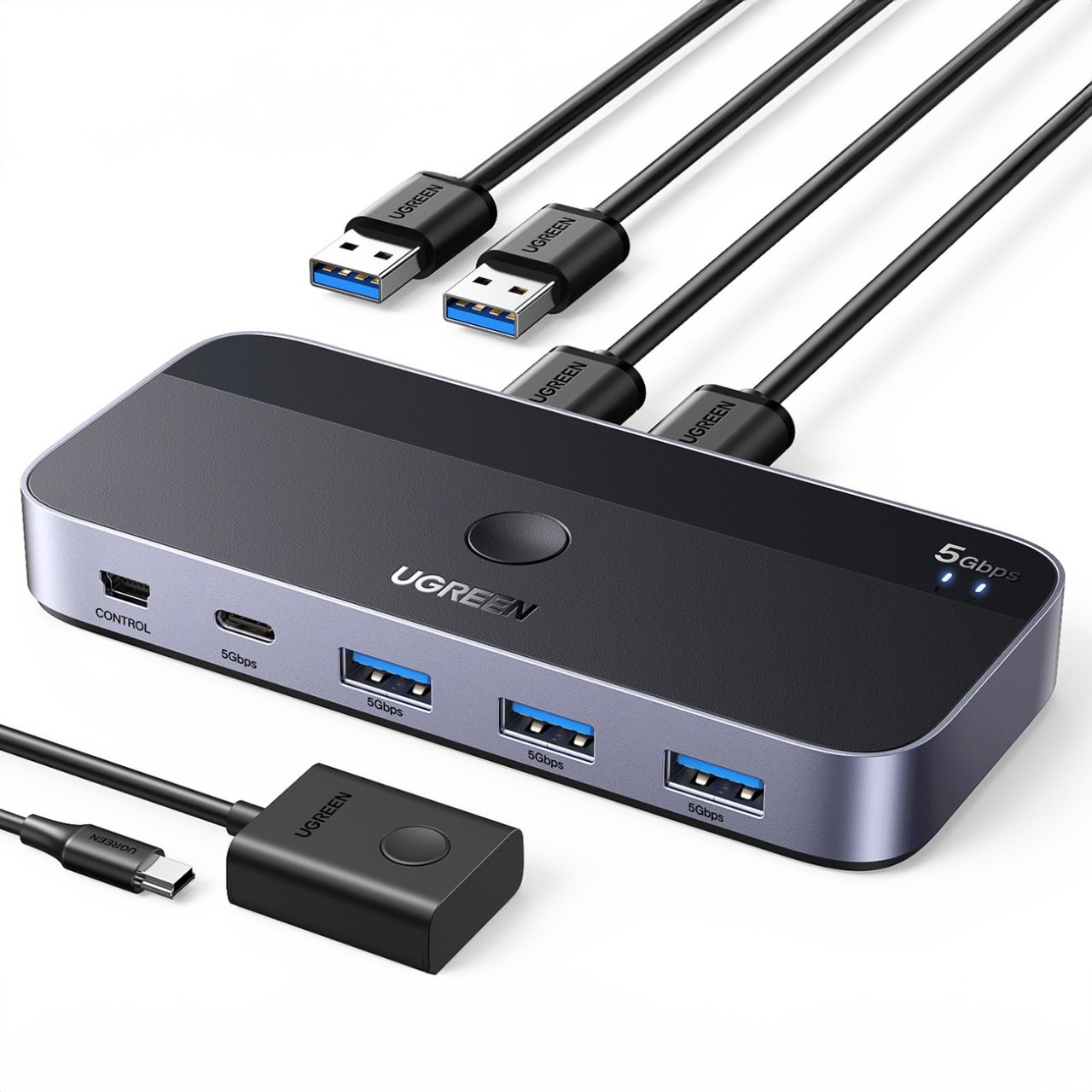 Hub USB UGREEN CM662, 3 x USB-A 3.0 - 1 x USB-C - 1 x miniUSB, Черен