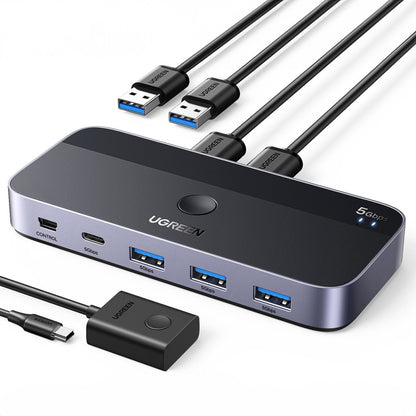 Hub USB UGREEN CM662, 3 x USB-A 3.0 - 1 x USB-C - 1 x miniUSB, Черен