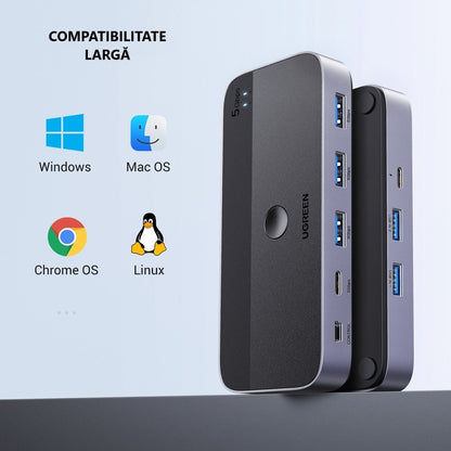 Hub USB UGREEN CM662, 3 x USB-A 3.0 - 1 x USB-C - 1 x miniUSB, Черен