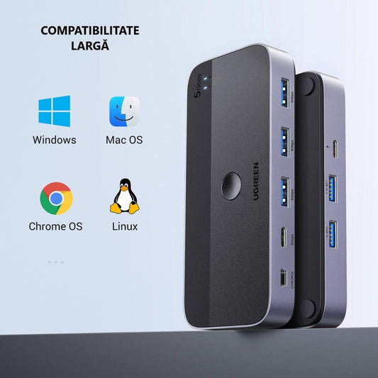 Hub USB UGREEN CM662, 3 x USB-A 3.0 - 1 x USB-C - 1 x miniUSB, Черен
