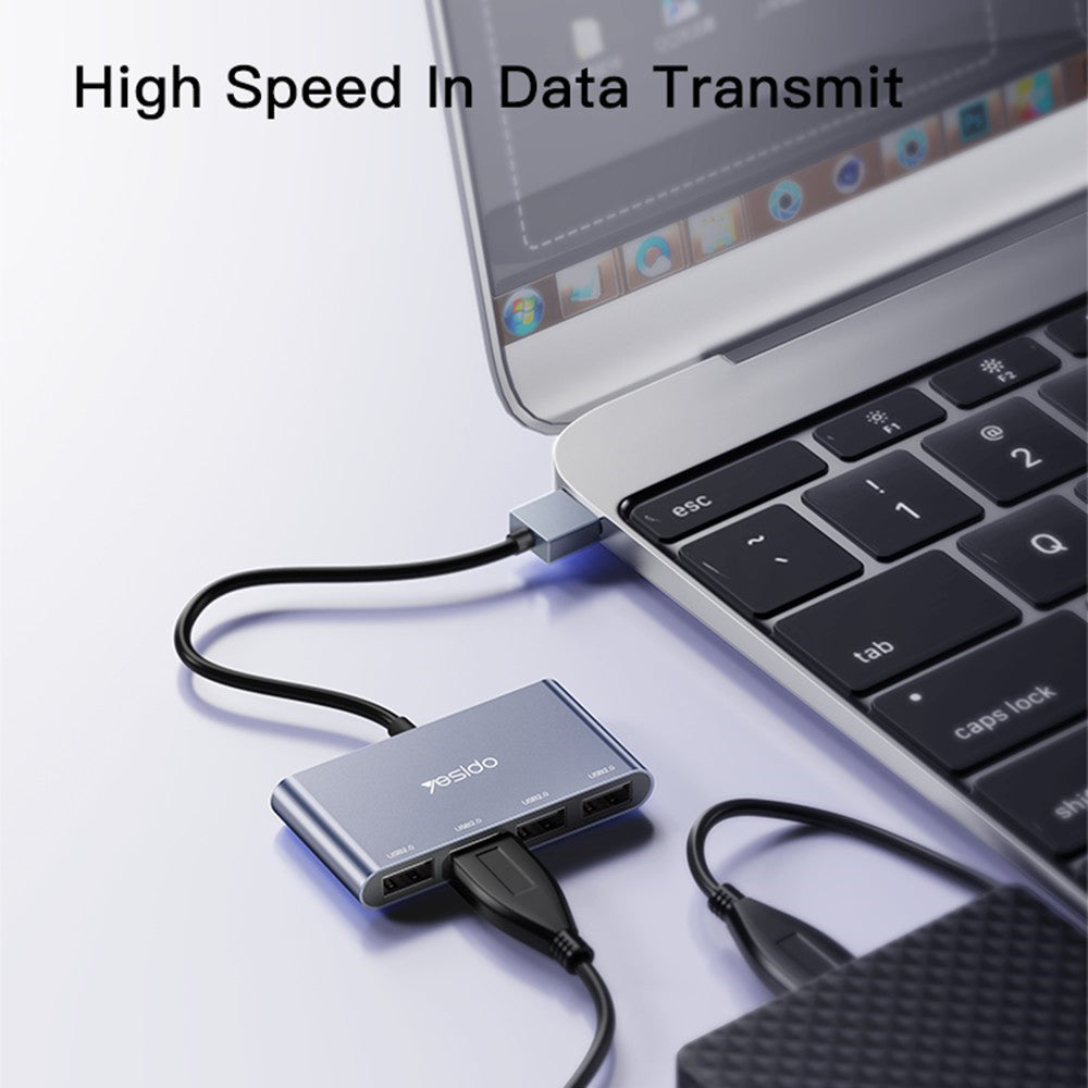 USB хъб Yesido HB12, 4в1, Сив