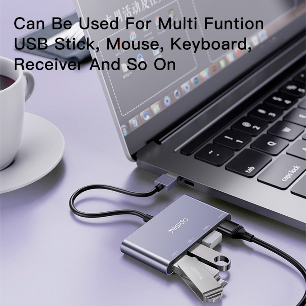 USB хъб Yesido HB12, 4в1, Сив