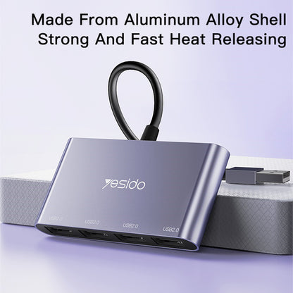 USB хъб Yesido HB12, 4в1, Сив