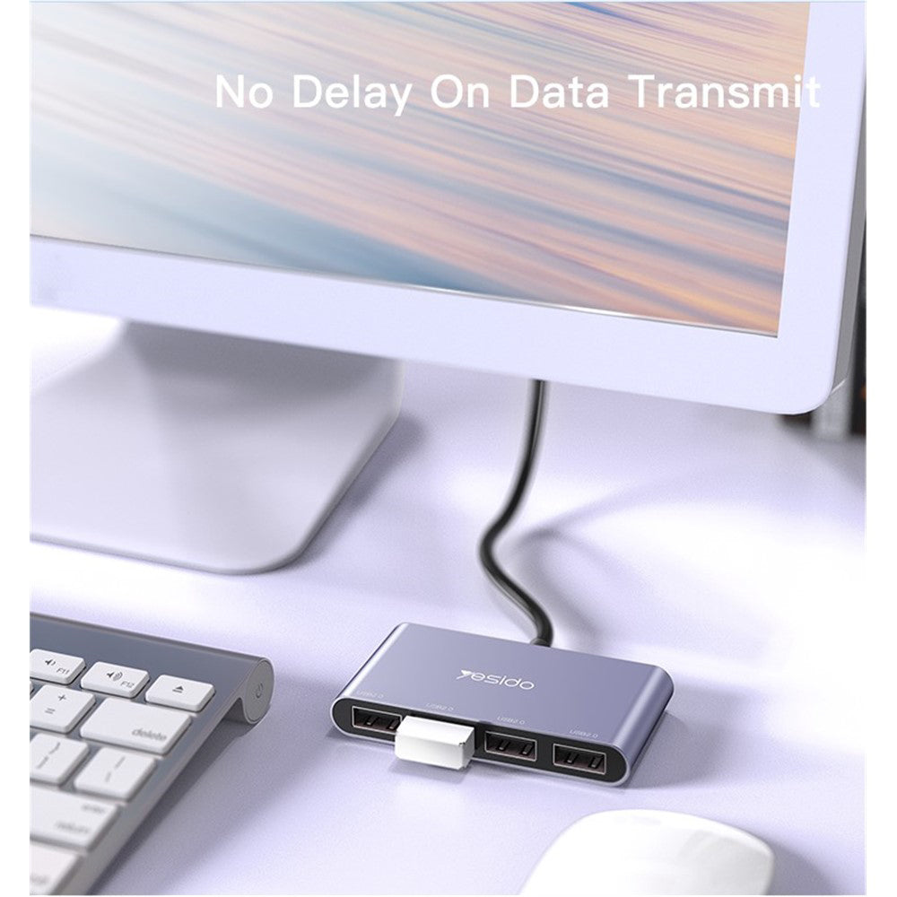USB хъб Yesido HB12, 4в1, Сив