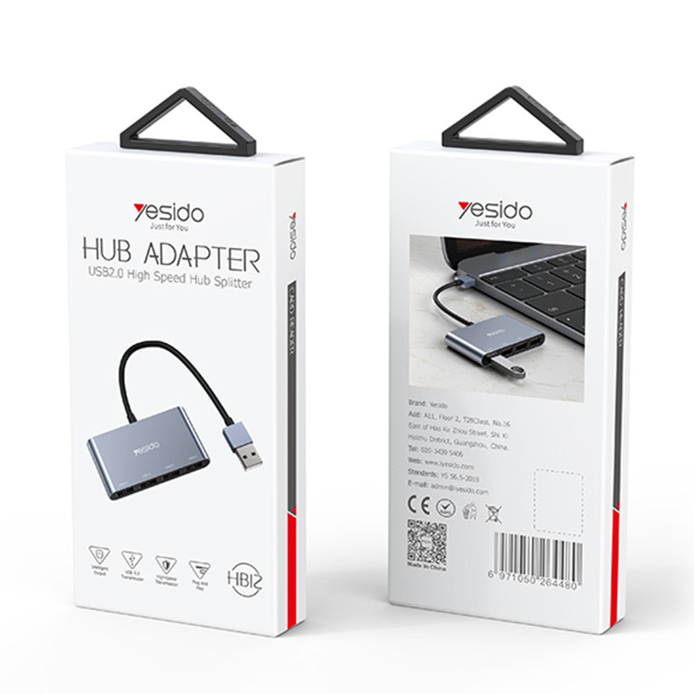 USB хъб Yesido HB12, 4в1, Сив