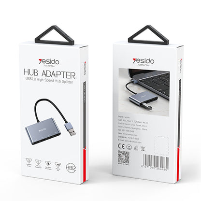 USB хъб Yesido HB12, 4в1, Сив