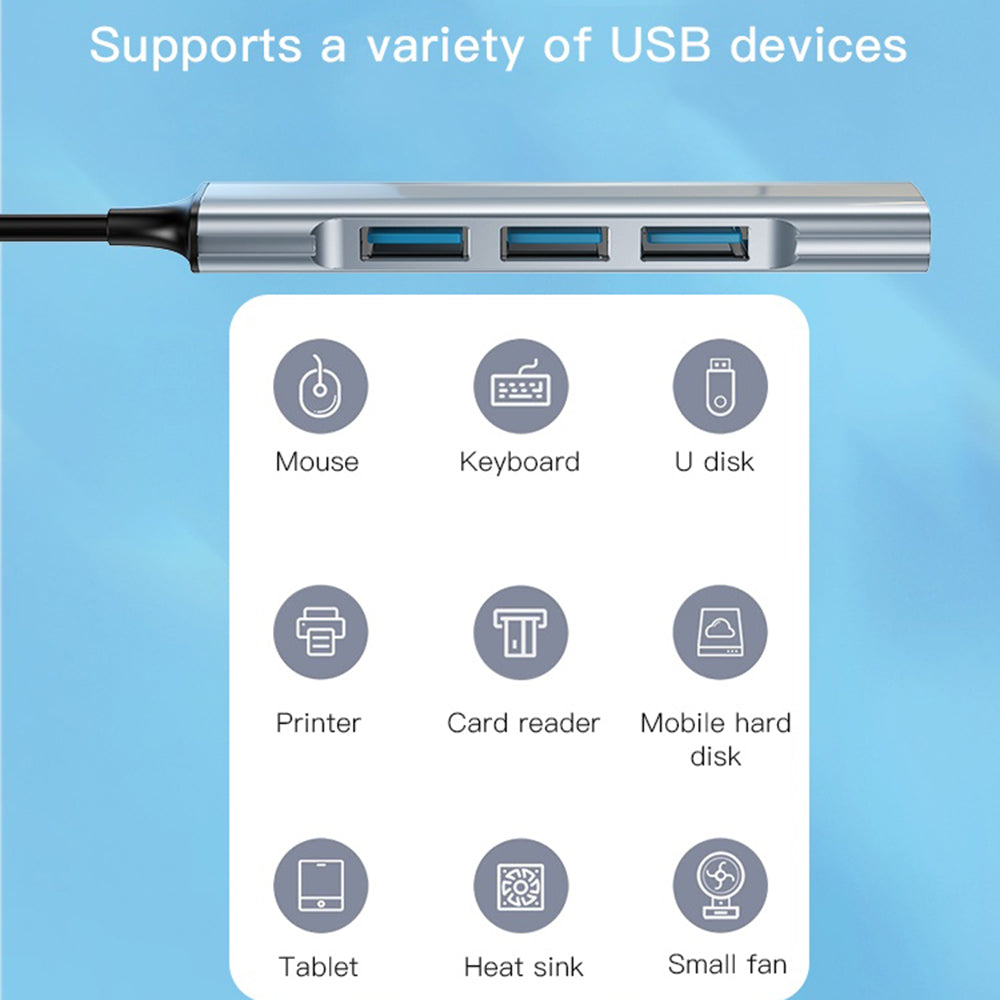 USB хъб Yesido HB18, 4в1, Сив