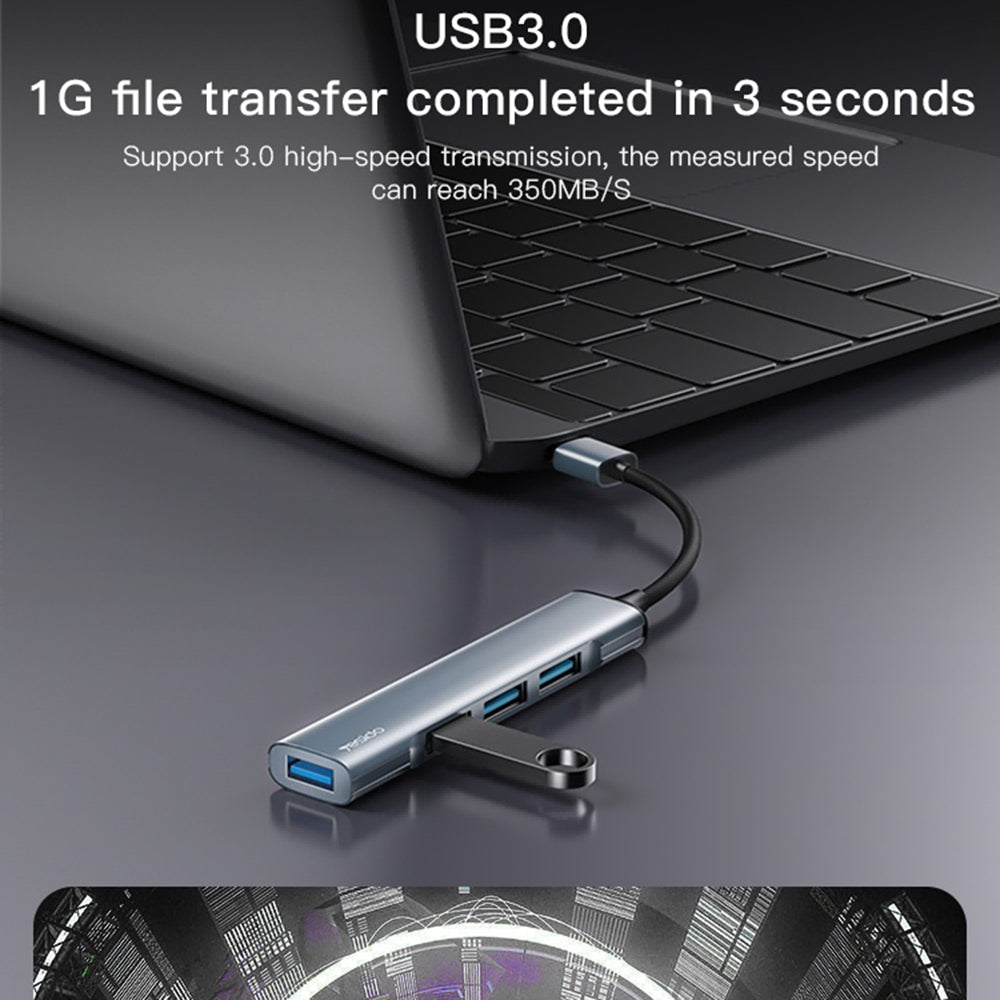 USB хъб Yesido HB18, 4в1, Сив