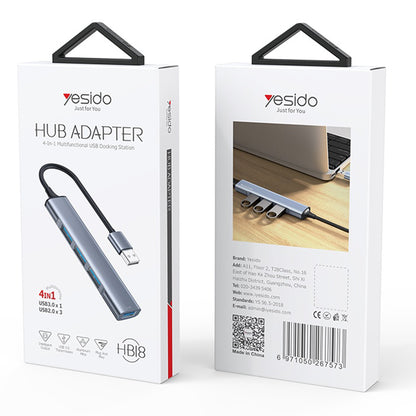 USB хъб Yesido HB18, 4в1, Сив