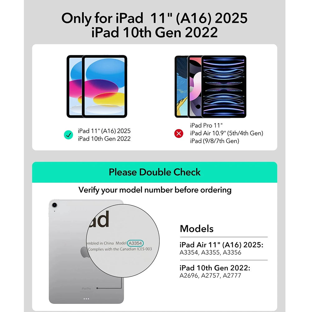 Калъф с клавиатура за Apple iPad (2025) / (2022), ESR, Rebound New, Черен