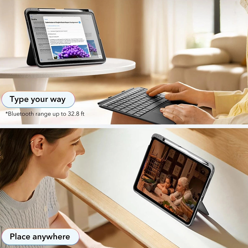 Калъф с клавиатура за Apple iPad Air 11 (2026) / iPad Air 11 (2025) / Air 11 (2024) / Air (2022) / Air (2020), ESR, Flex, Сив