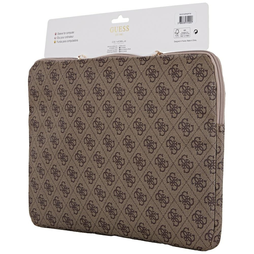 Калъф Guess 4G Triangle Logo за лаптоп 14 инча, кафяв