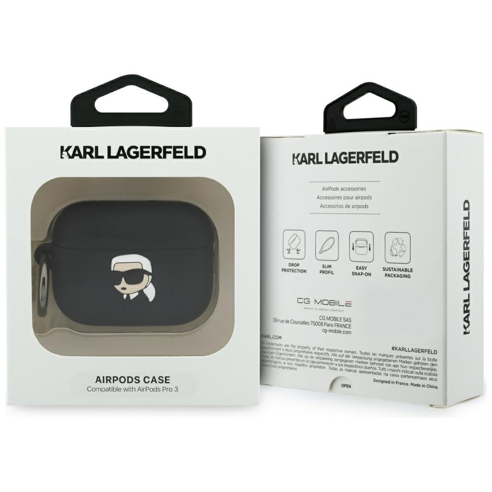 Калъф Karl Lagerfeld 3D Karl's Head за Apple Airpods Pro 3, Черен