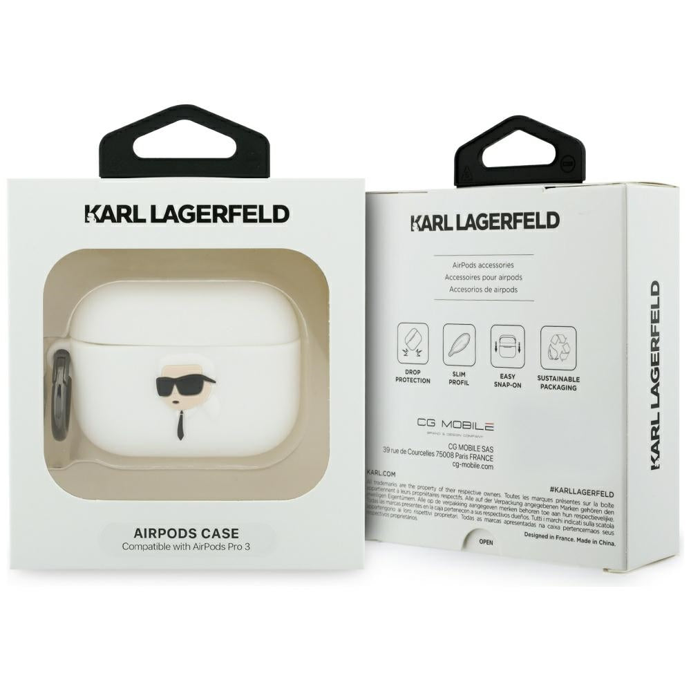 Калъф Karl Lagerfeld 3D Karl's Head за Apple AirPods Pro 3, Бял