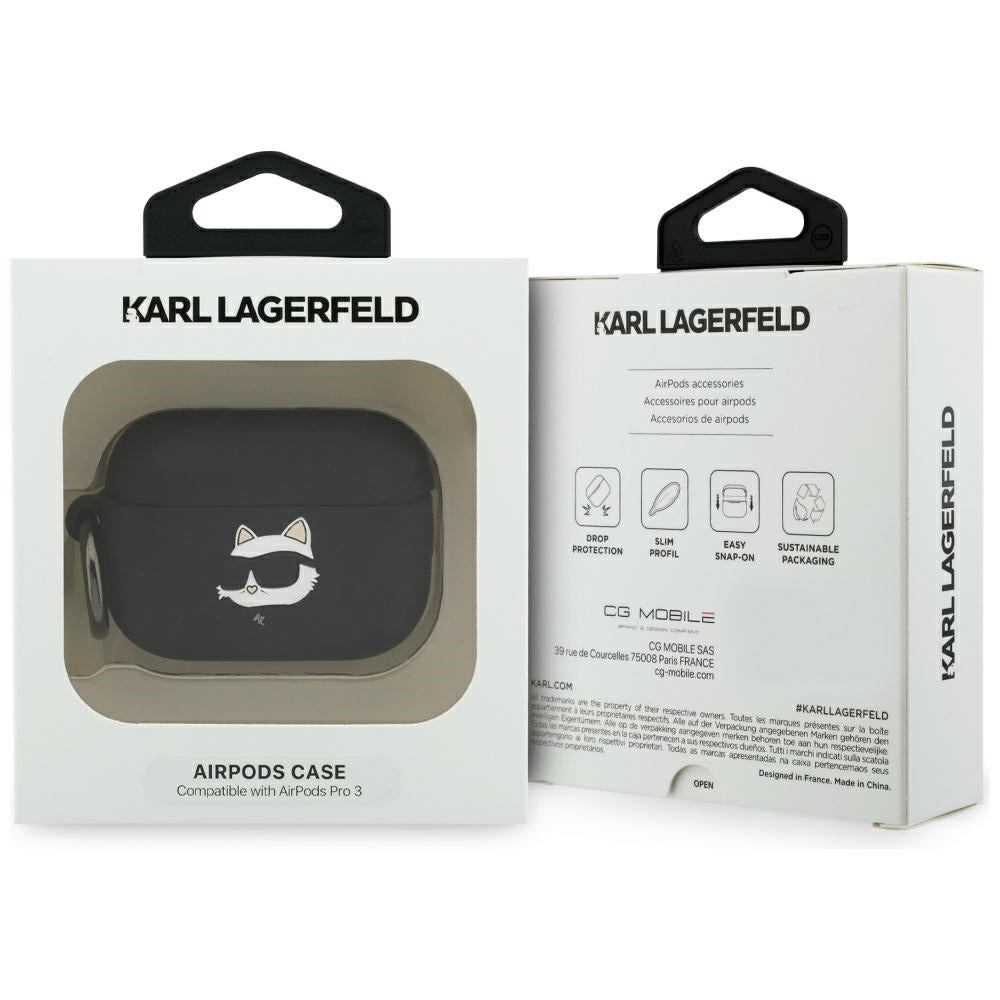 Калъф Karl Lagerfeld Silicone Choupette's Head 3D за Apple AirPods Pro 3, Черен