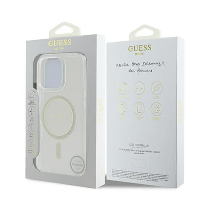 Калъф MagSafe за Apple iPhone 16 Pro, Guess, IML Glitter Ring, Прозрачен GUHMP16LHFGERET