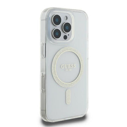Калъф MagSafe за Apple iPhone 16 Pro, Guess, IML Glitter Ring, Прозрачен GUHMP16LHFGERET