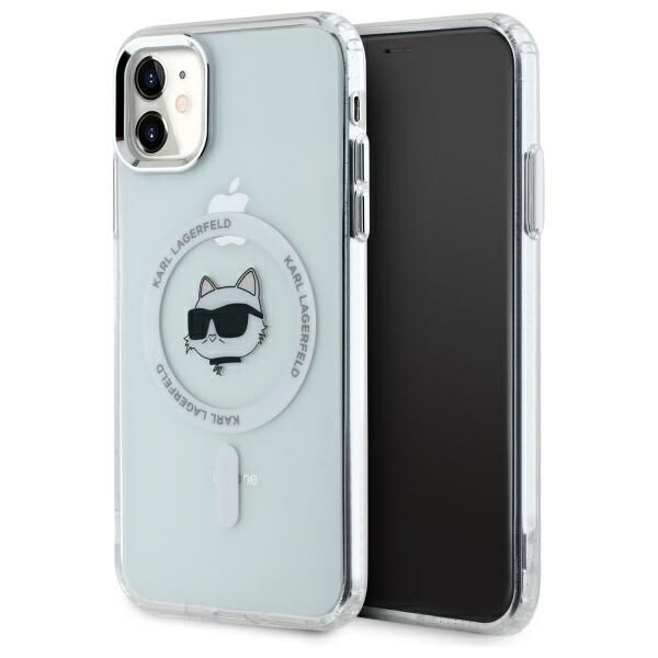 Калъф MagSafe за Apple iPhone 11, Karl Lagerfeld, IML Metal Choupette's Head, Бял