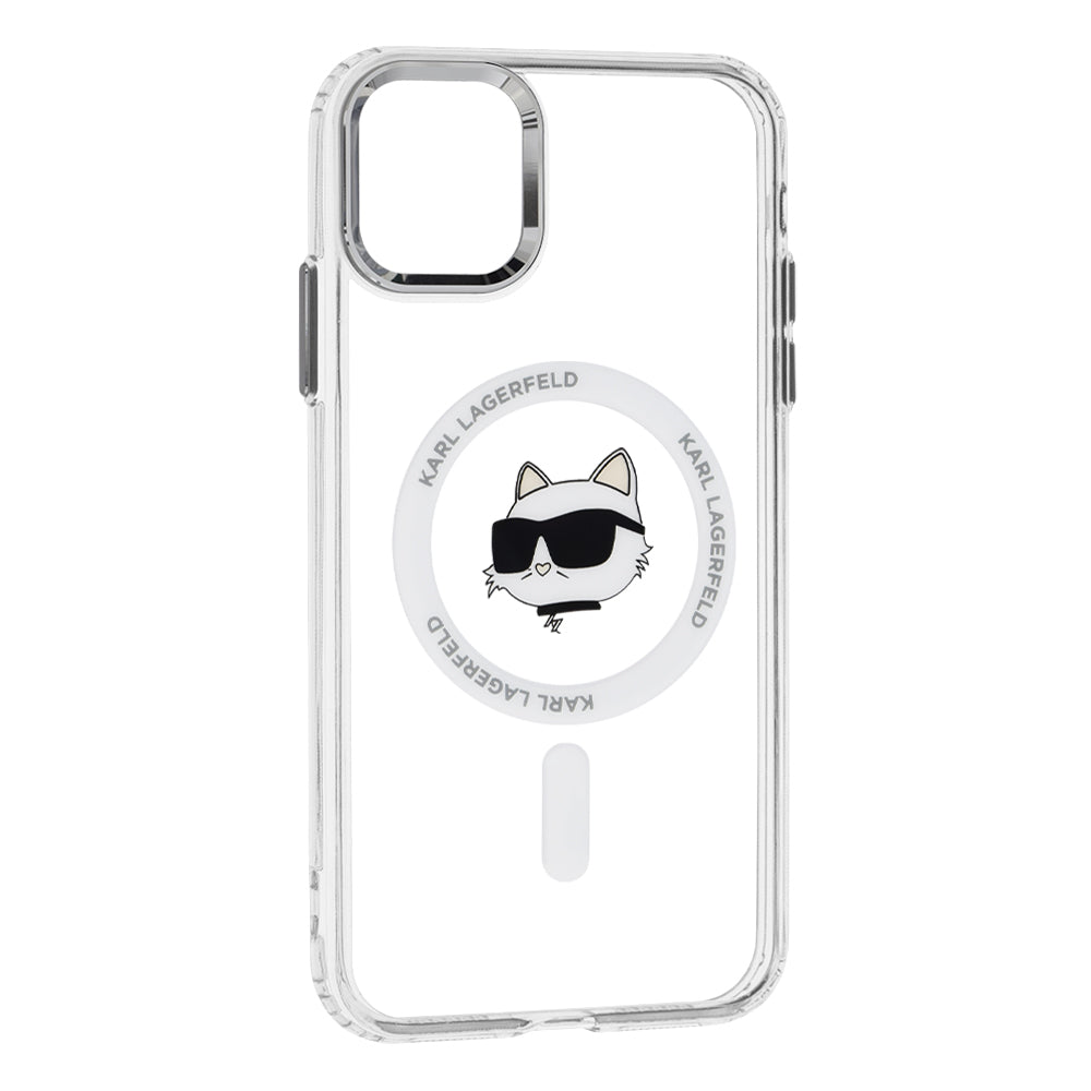 Калъф MagSafe за Apple iPhone 11, Karl Lagerfeld, IML Metal Choupette's Head, Бял