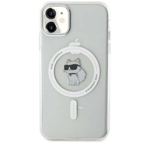 Калъф MagSafe за Apple iPhone 11, Karl Lagerfeld, IML Metal Choupette's Head, Бял
