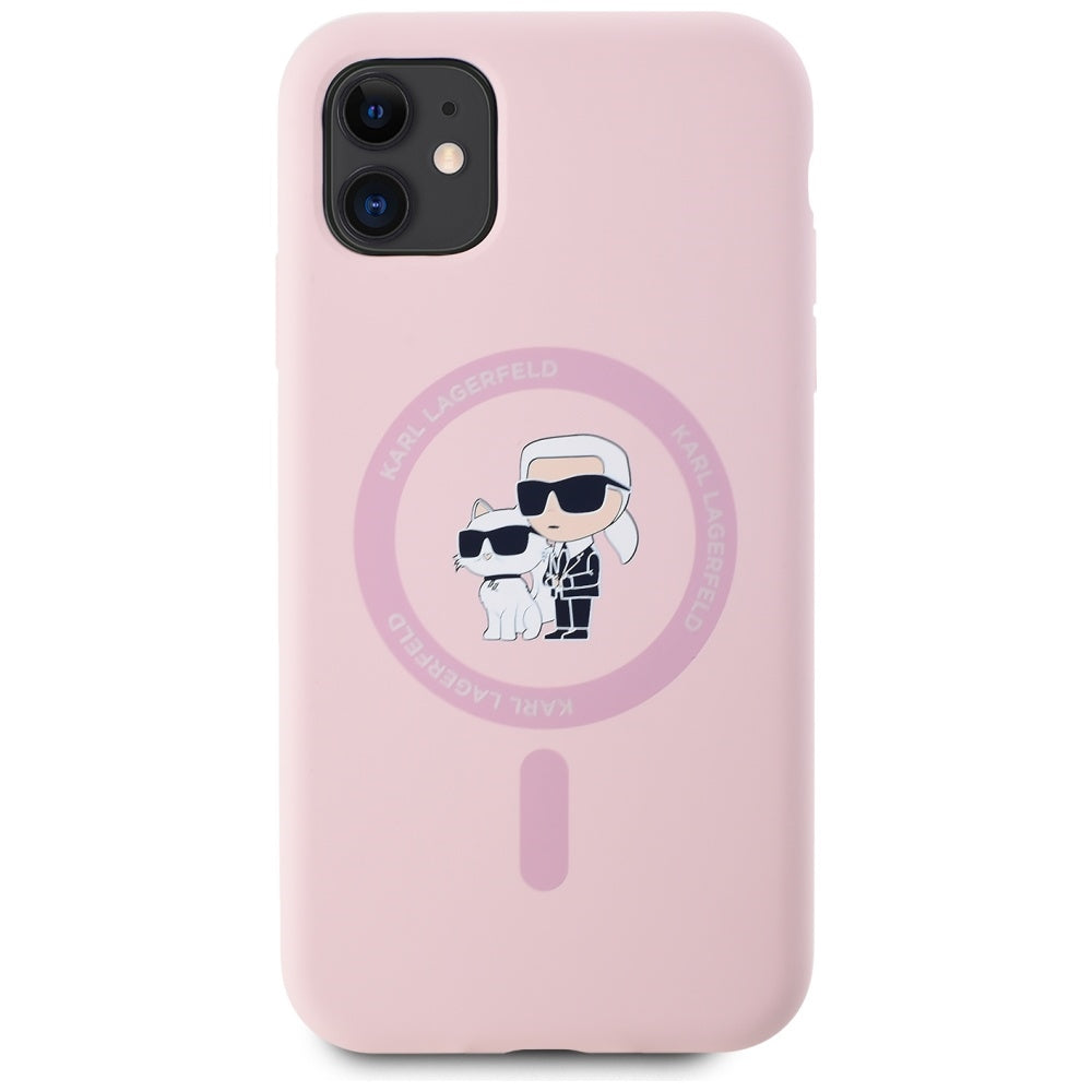 Калъф MagSafe за Apple iPhone 11, Karl Lagerfeld, Силикон Karl & Choupette, Розов