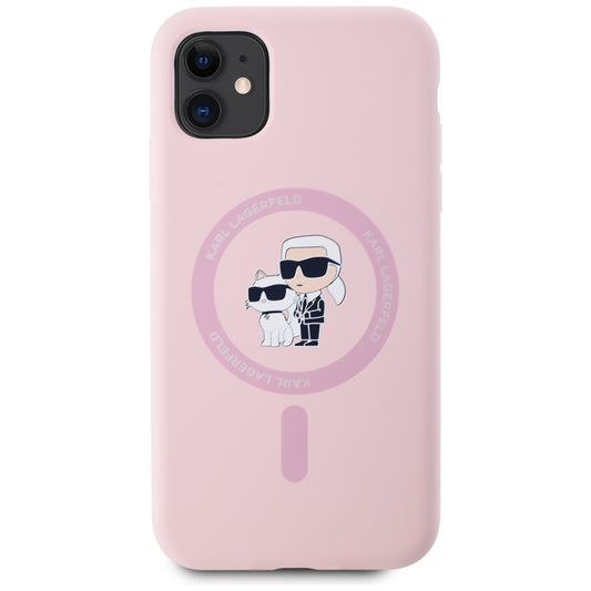 Калъф MagSafe за Apple iPhone 11, Karl Lagerfeld, Силикон Karl & Choupette, Розов