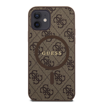Калъф MagSafe за Apple iPhone 12 / 12 Pro, Guess, 4G Ring Classic Logo, Кафяв