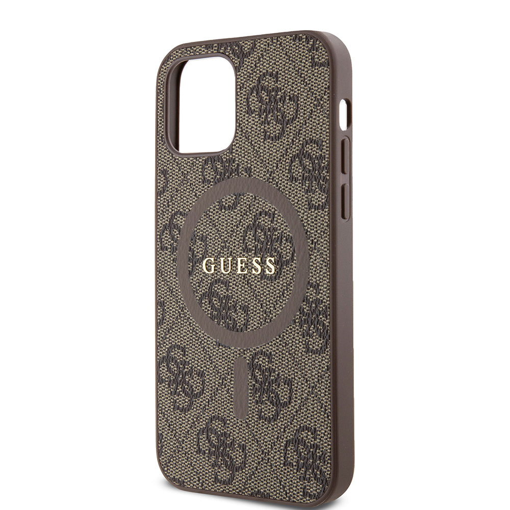 Калъф MagSafe за Apple iPhone 12 / 12 Pro, Guess, 4G Ring Classic Logo, Кафяв