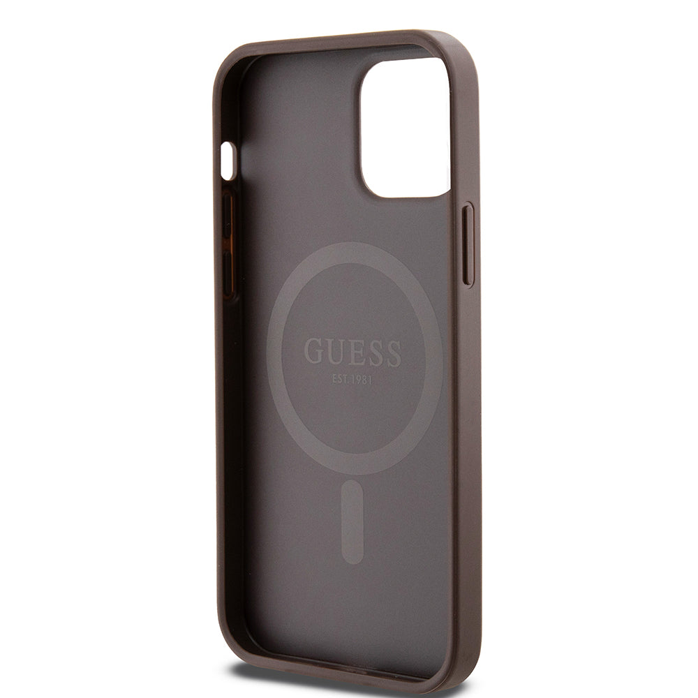 Калъф MagSafe за Apple iPhone 12 / 12 Pro, Guess, 4G Ring Classic Logo, Кафяв