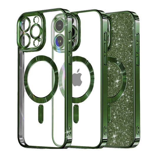 Калъф MagSafe за Apple iPhone 12 Pro, Techsuit, Luxury Glitter, Тъмнозелен
