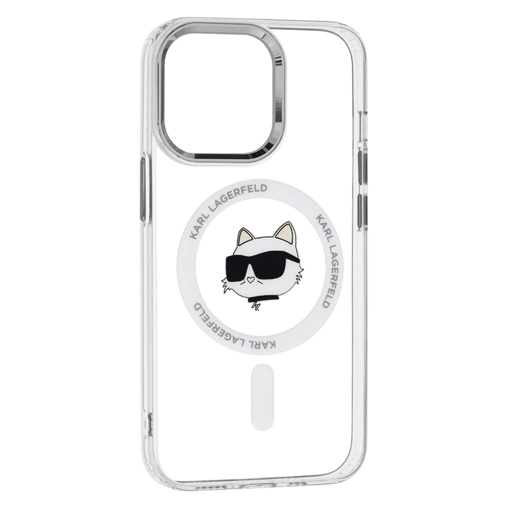 Калъф MagSafe за Apple iPhone 13 Pro Max, Karl Lagerfeld, IML Metal Choupette's Head, Бял