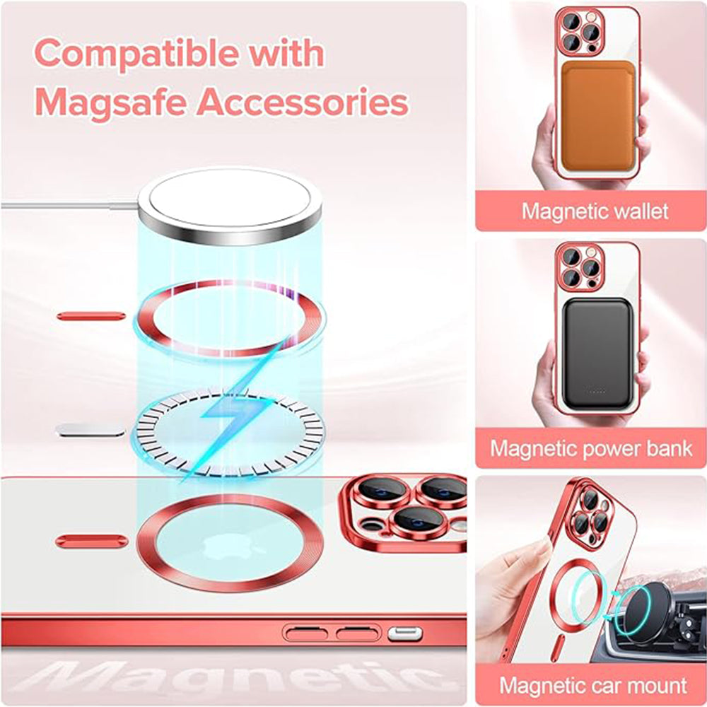 Калъф MagSafe за Apple iPhone 13 Pro Max, Techsuit, Luxury Crystal, Червен