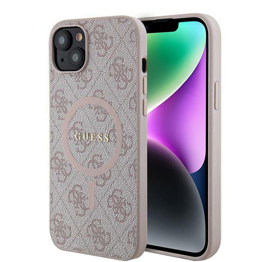 Калъф MagSafe за Apple iPhone 14, Guess, 4G Ring Classic Logo, Розов